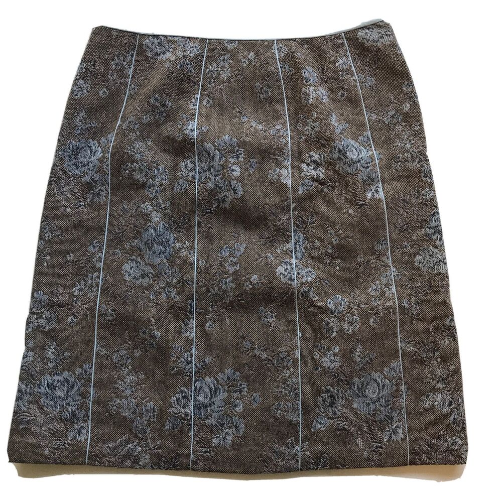 Ann Taylor skirt Floral tweed brown Sz 10 multicolor lined zip office work Winte